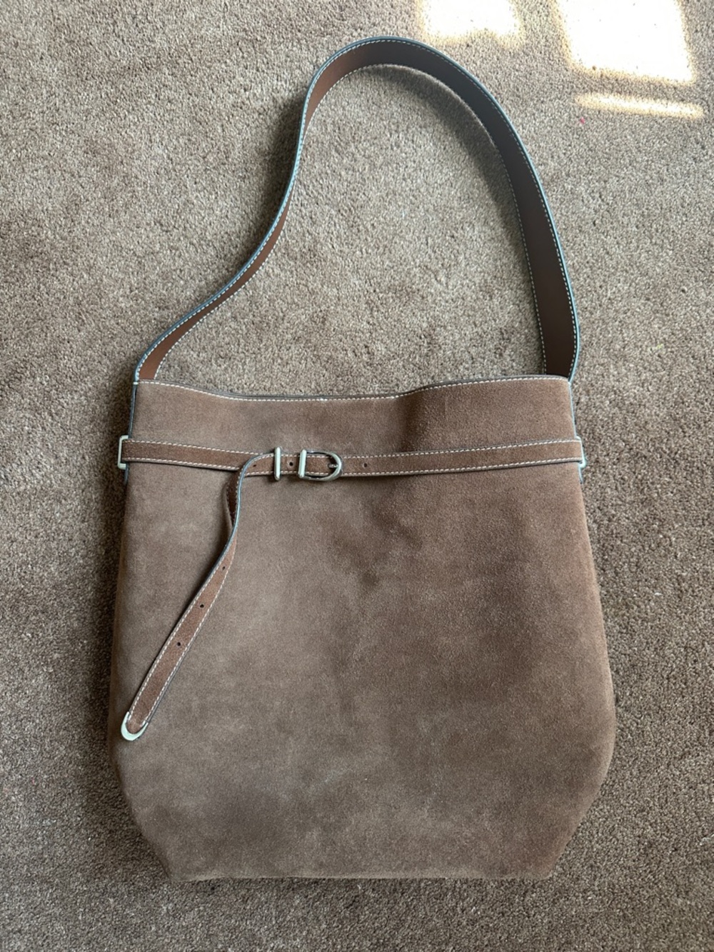 Madewell essential Brown Suede Shoulder Bag with silver Buckle Accent